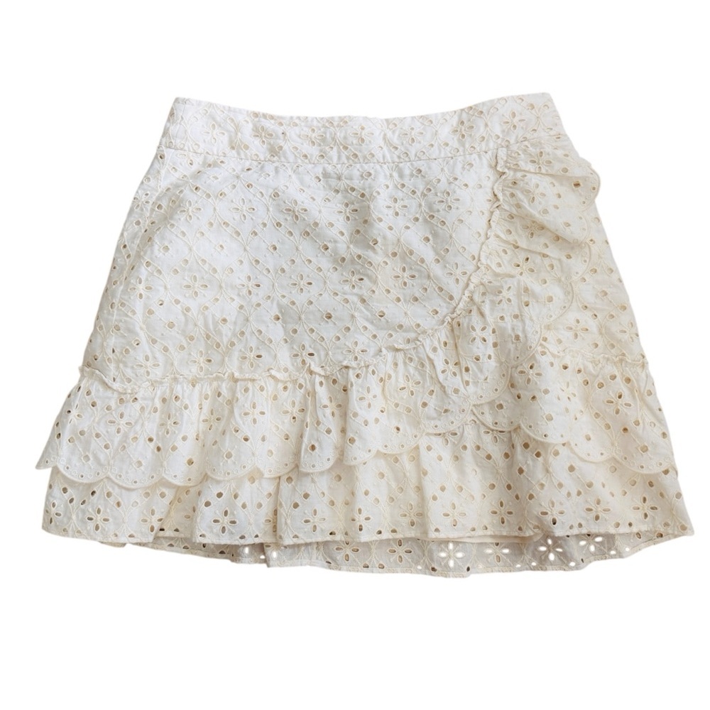 Sezane Cream Eyelet Tiered Mini Skirt - Picture 2 of 8